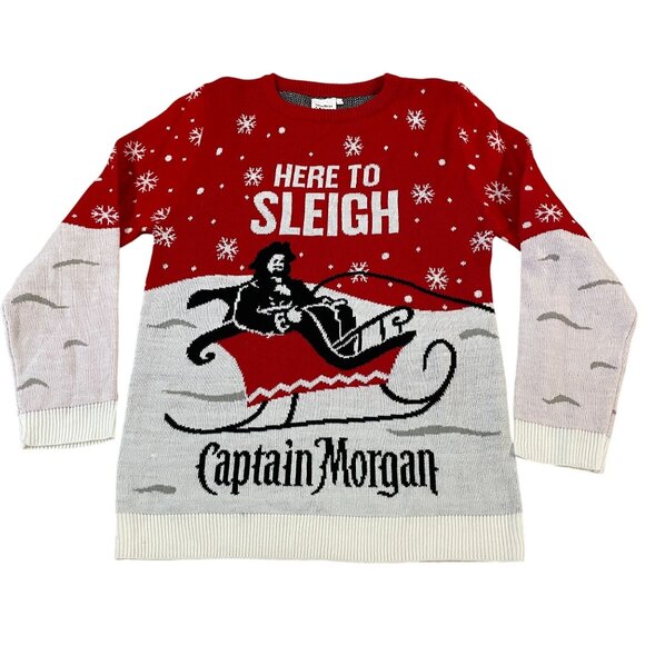 Captain Morgan Ugly Christmas Sweater Adult Size Medium Red White Holiday Party - Picture 1 of 5